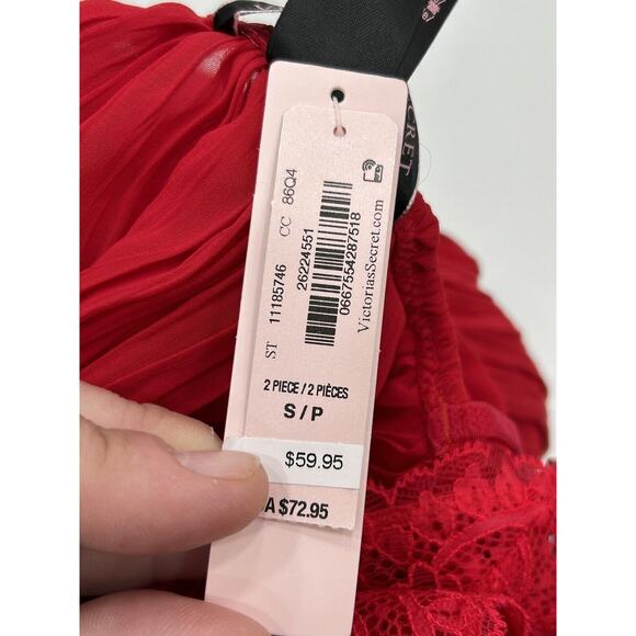 Victorias Secret Size Small Red Pleated Babydoll Lingerie Nightie Slip Bow NWT - Picture 10 of 10